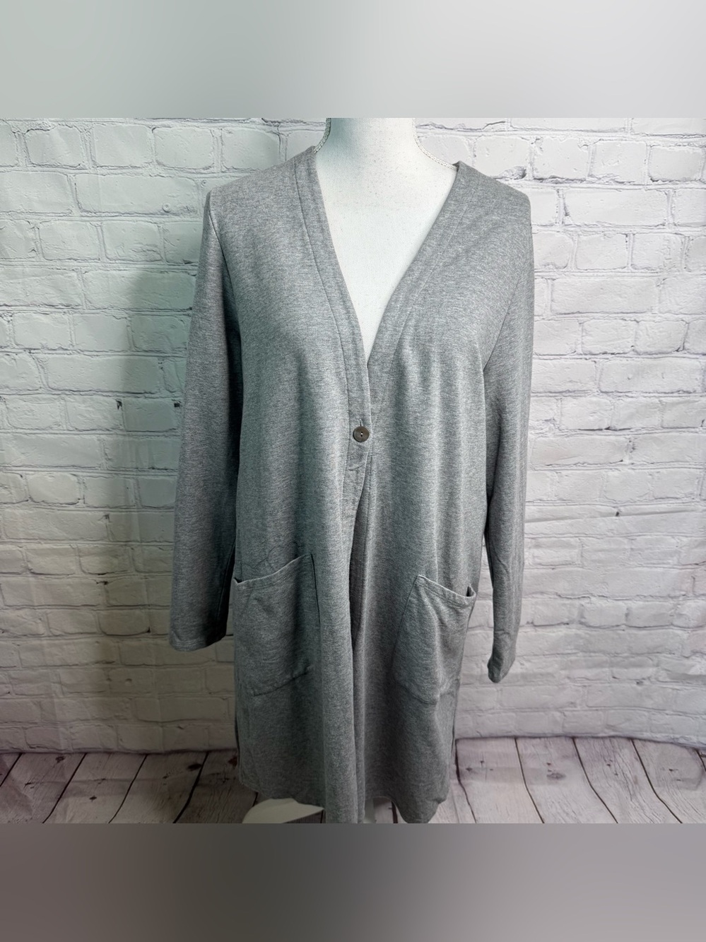 PURE JILL Cozy Longline Gray  Cardigan Pima Cotton Large